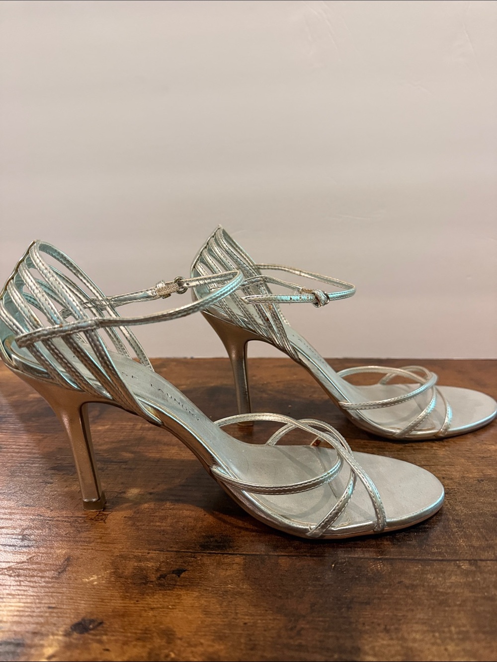 Chinese Laundry Silver Metallic Strappy High Heel Sandals